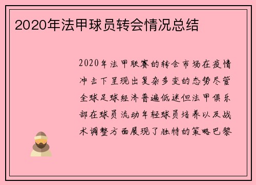 2020年法甲球员转会情况总结